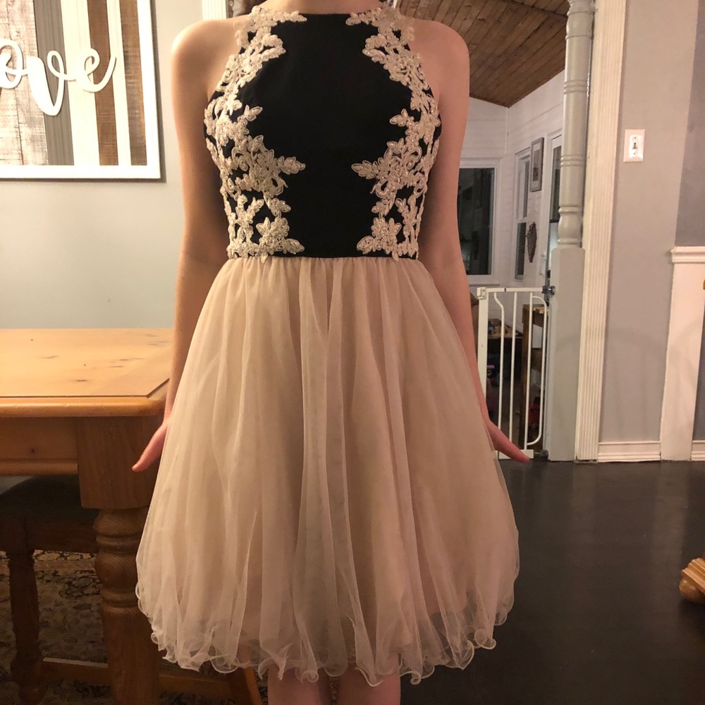 Semi-halter Black and Blush Sleeveless Mini Dress